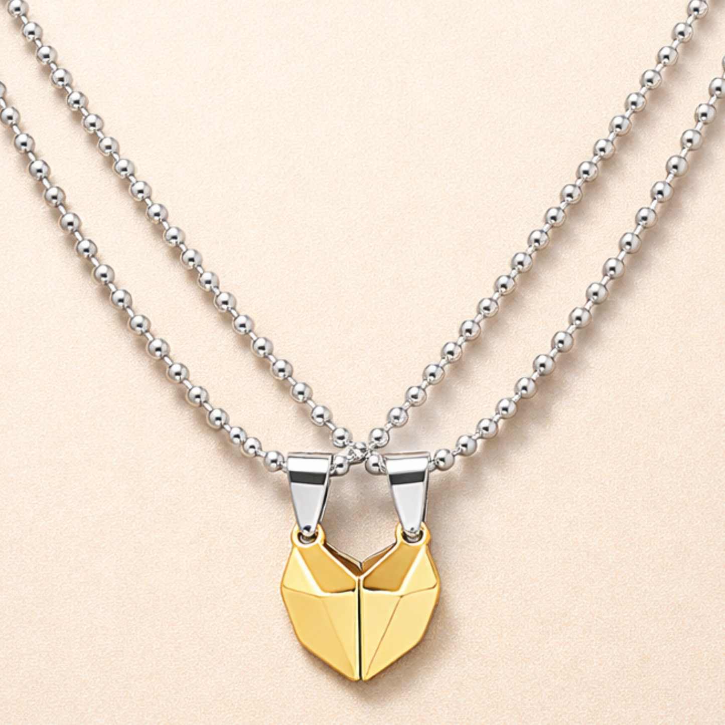 Golden Split Heart Matching Love Chain
