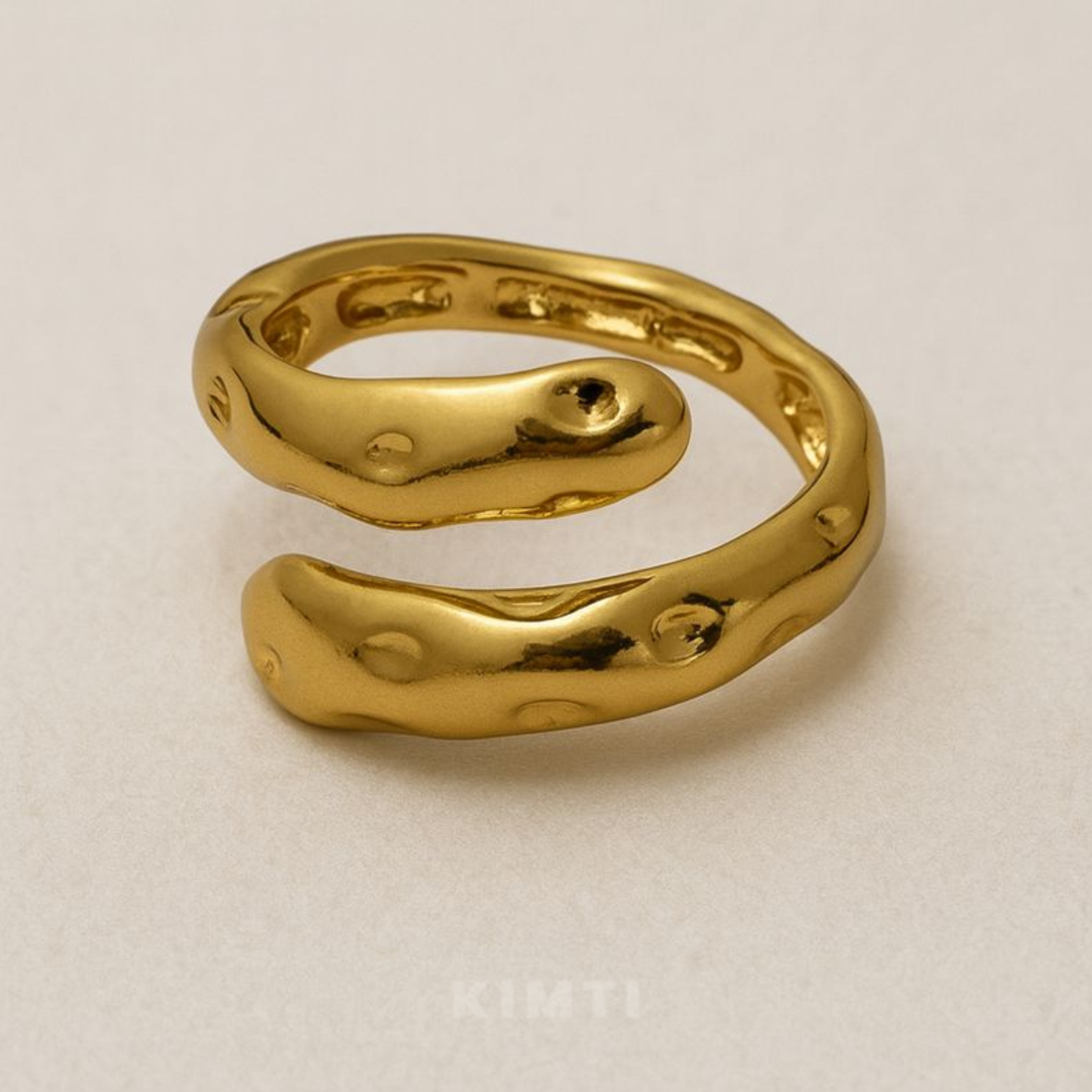 18K Gold Plated Hammered Look Gold Ring