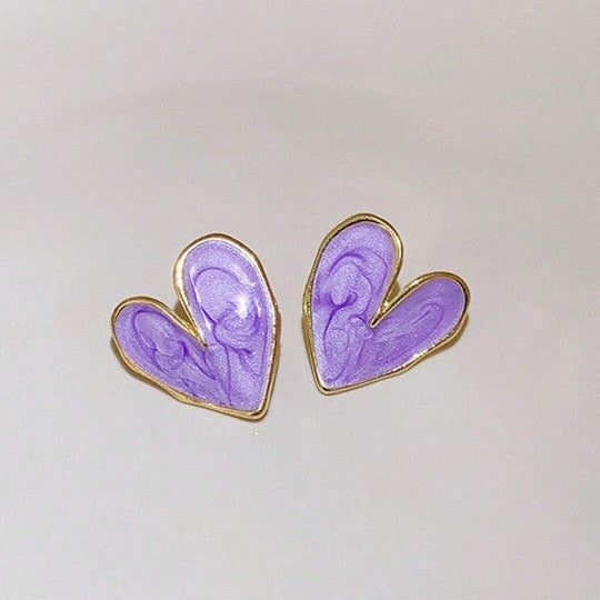 Purple Heart Shape Stud Earring