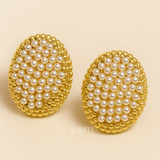Gold Tone Pearl Studded Cluster Earring