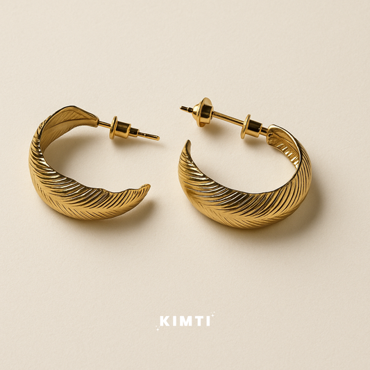 Gold-Toned Leaf Hoop Earrings