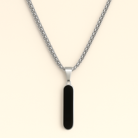 Black Bar Pendant Stainless Steel Necklace