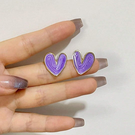 Purple Heart Shape Stud Earring