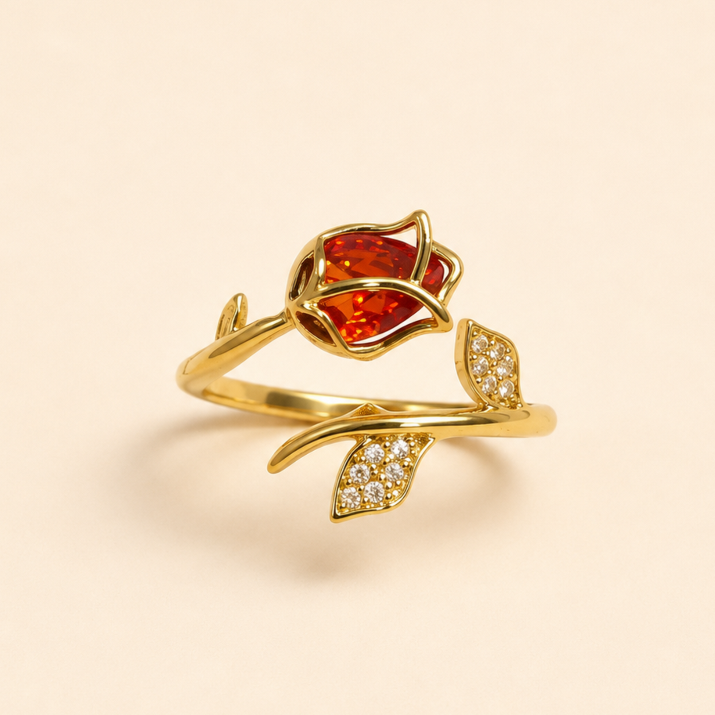 Ruby Leaf Elegance Adjustable Ring