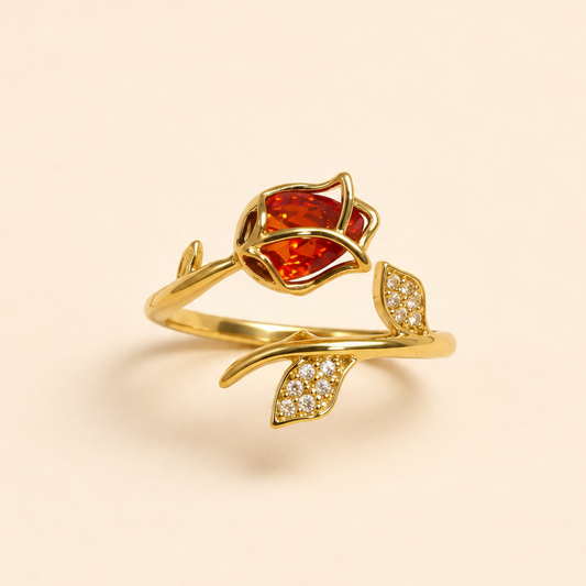 Ruby Leaf Elegance Adjustable Ring