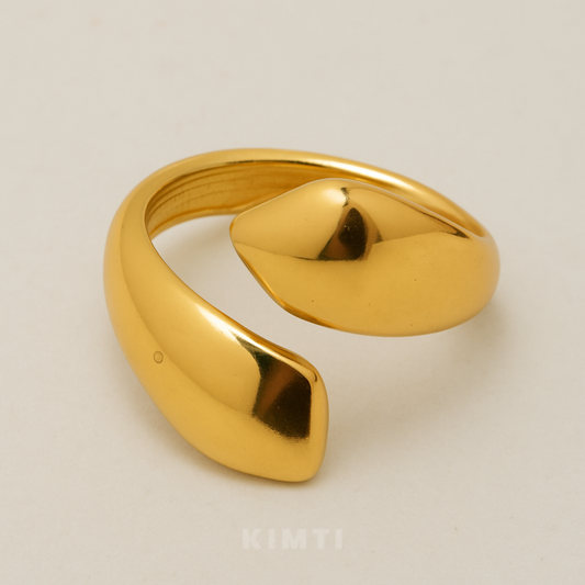 18K Gold Plated Sculpted Smooth Open Ring
