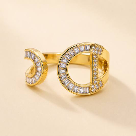 Gold-Plated Cubic Zirconia Studded Finger Ring