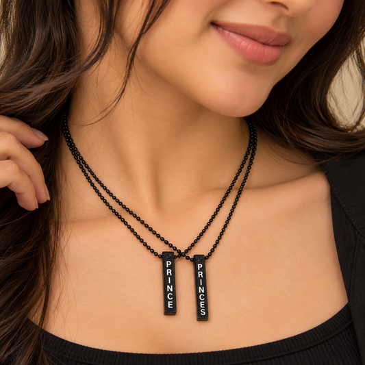Prince Princess Couple Matching Bar Necklace