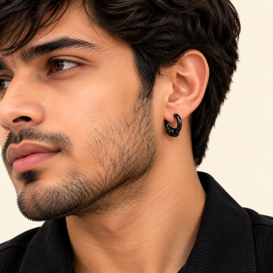 Men - Black Spiral Hoop Earring