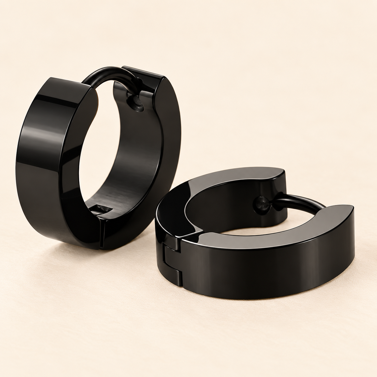 Men - Bold Black Huggie Hoop Earrings