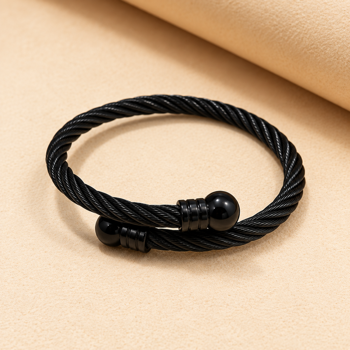 Men - Black Twisted Cable Cuff Bracelet