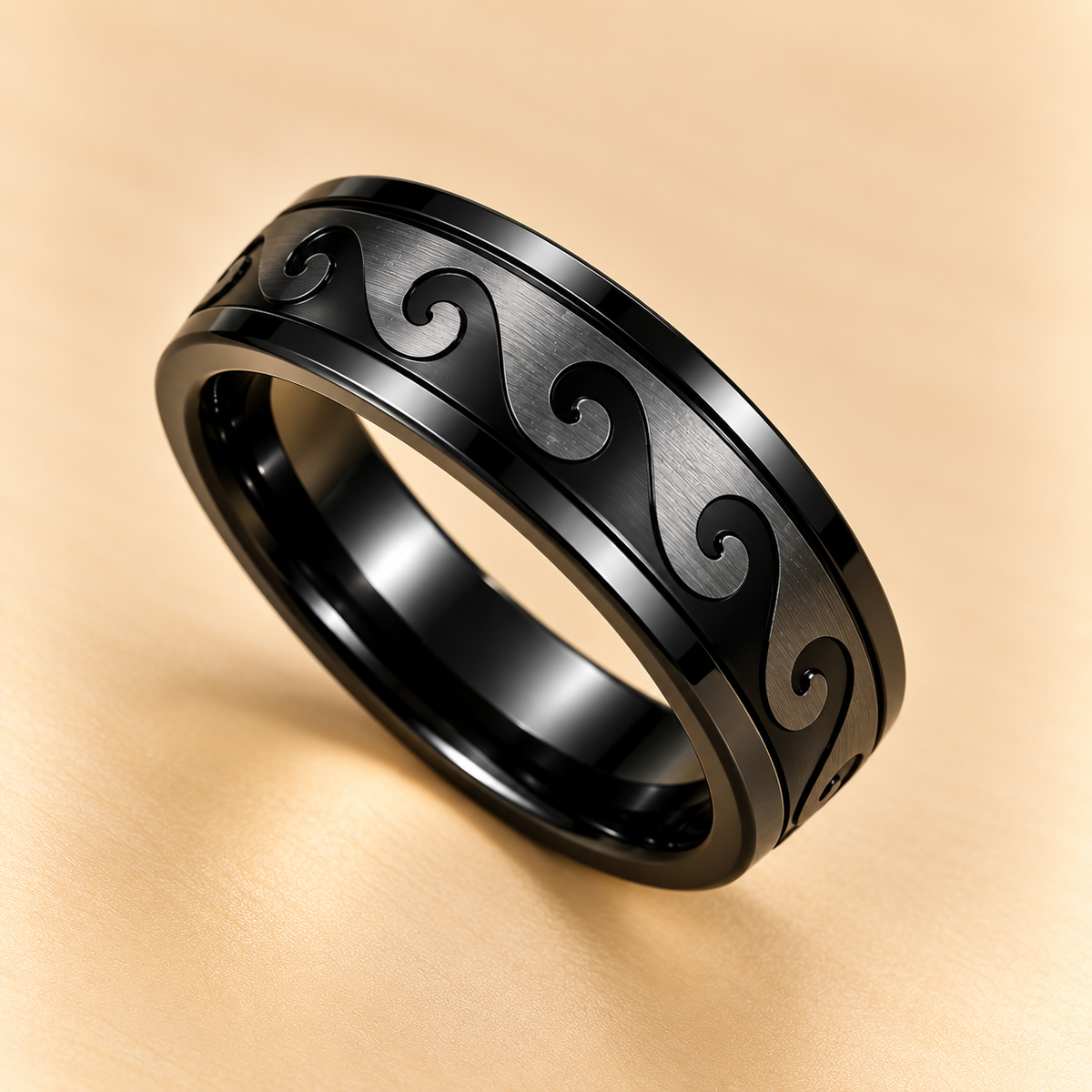 Men - Midnight Wave Engraved Ring