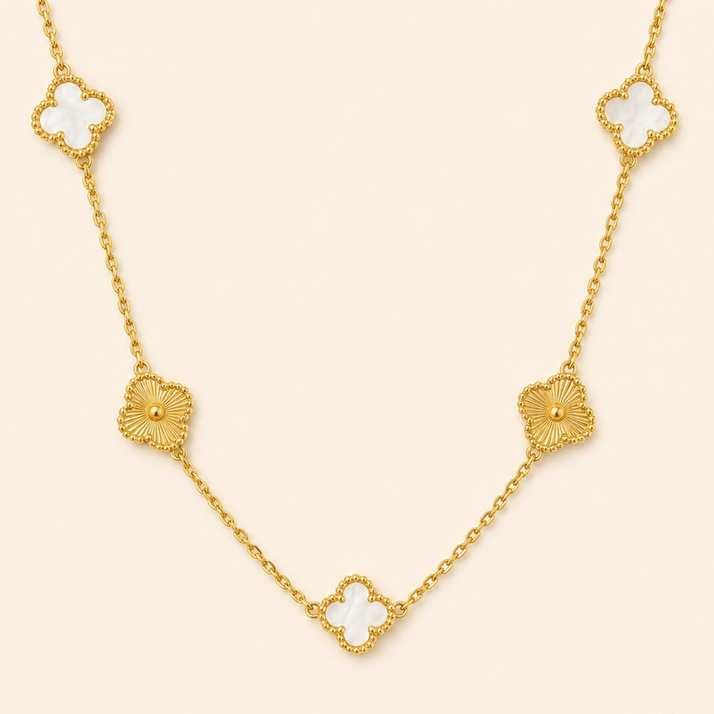 18K Gold Plated White Gold Clover Charm Necklace