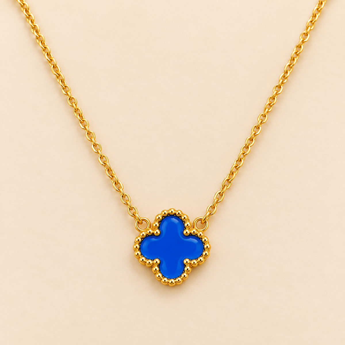 Royal Blue Clover Gold-Tone Pendant Necklace