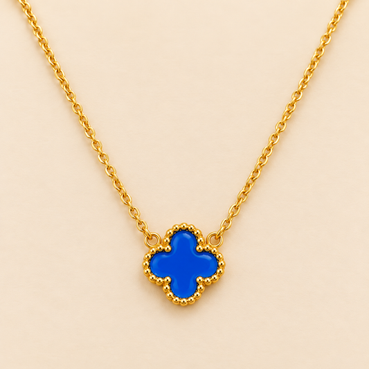 Royal Blue Clover Gold-Tone Pendant Necklace