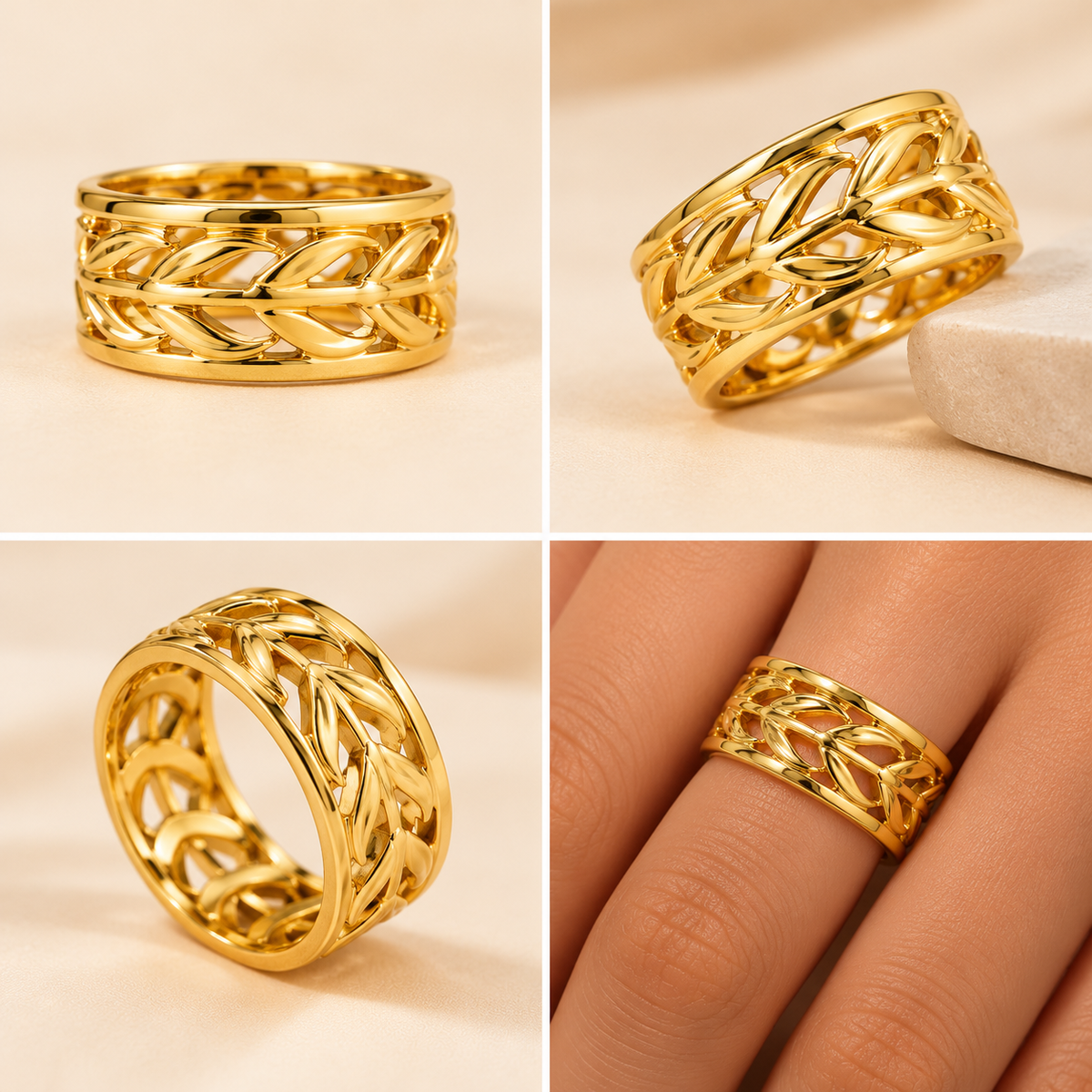 18K Gold Plated Interwoven Geometric Statement Ring