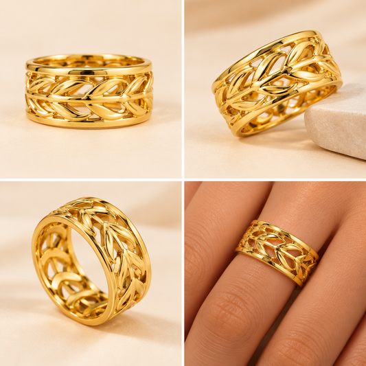 18K Gold Plated Interwoven Geometric Statement Ring