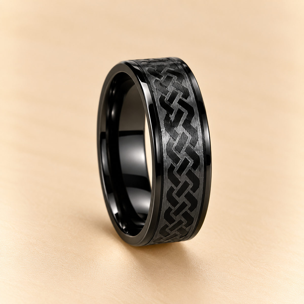 Men - Midnight Celtic Engraved Ring
