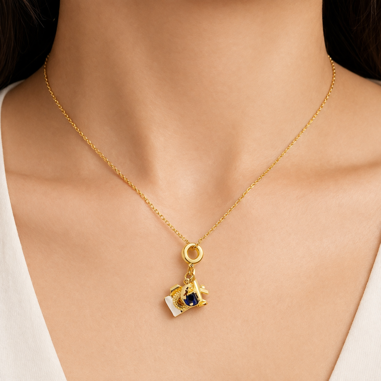 Golden Charm Cluster Pendant Necklace