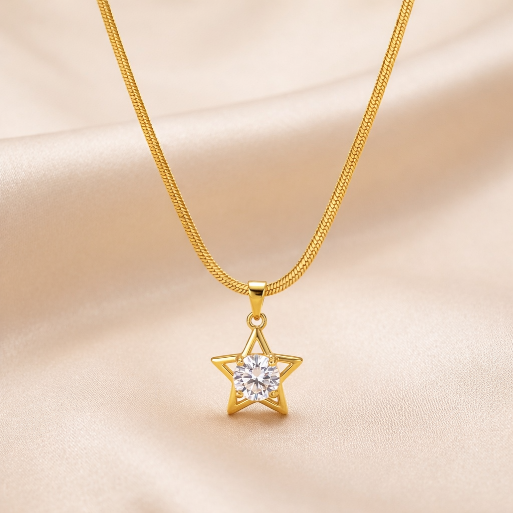 18k Gold Plated Golden Star Crystal Drop Necklace