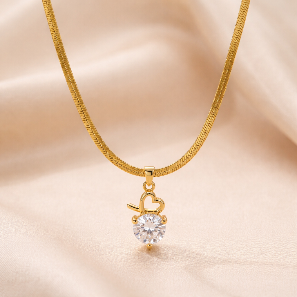 18k Gold Plated Elegant Crystal Drop Herringbone Necklace