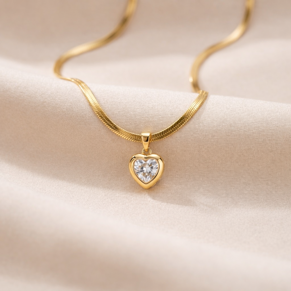 18k Gold Plated Sweetheart Crystal Pendant Necklace