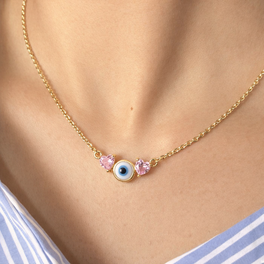Blush Heart Evil Eye Necklace