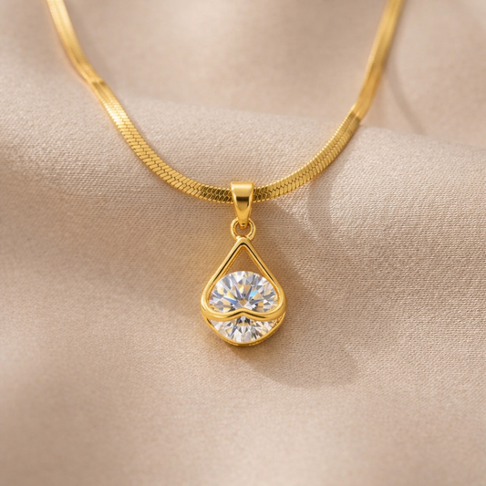 18k Gold Plated Aura Crystal Drop Pendant Necklace