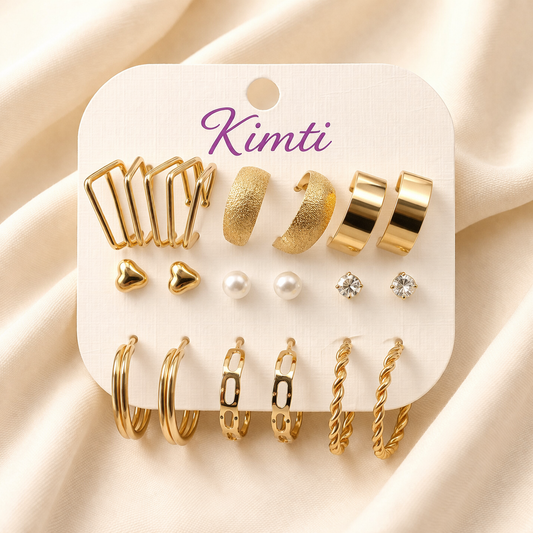 Set of 9 Pair Hoops and Stud Earring Card