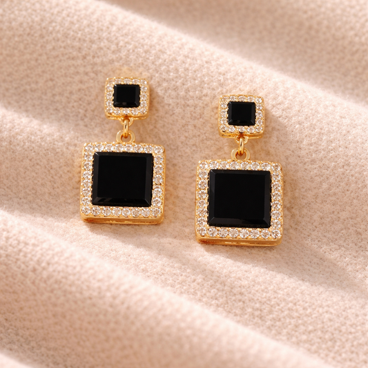 Gold-Toned Crystal Rectangular Shape Earring