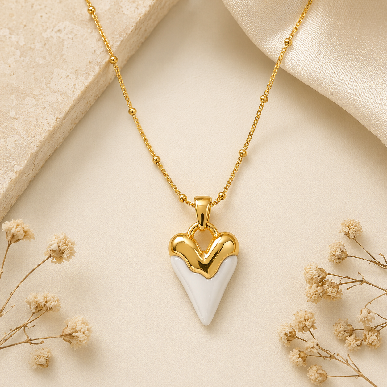 18k Gold Plated Two Tone Heart  Necklace