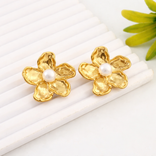 Elegant Petal  Flower Pearl Earrings