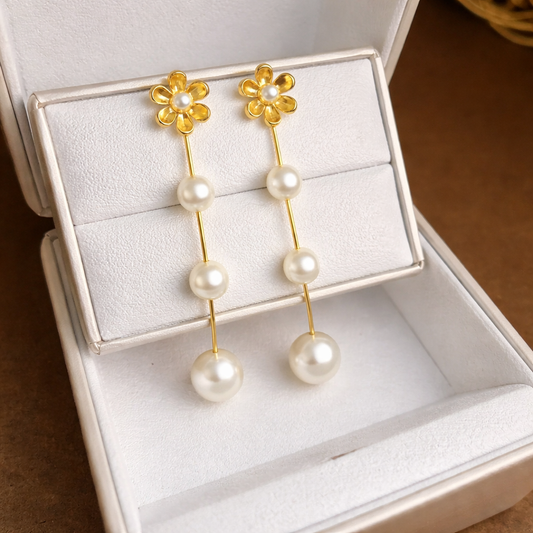 Flower Pearl Line Earrings