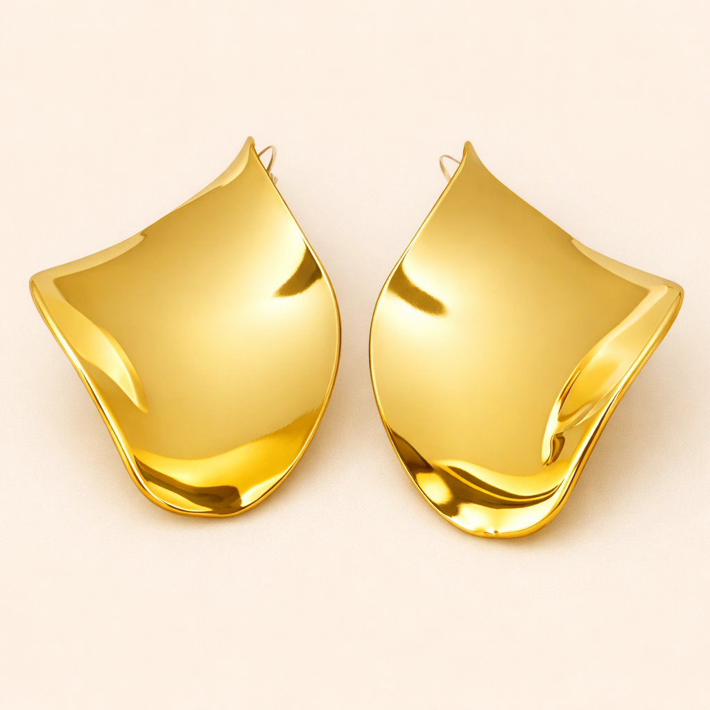 18K Gold Plated Golden Melt Wave Statement Earrings