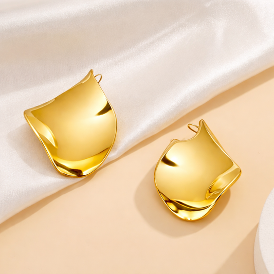 18K Gold Plated Golden Melt Wave Statement Earrings