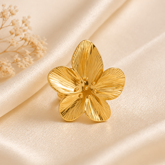 18k Gold Plated Exaggerated Heavy Flower Ring