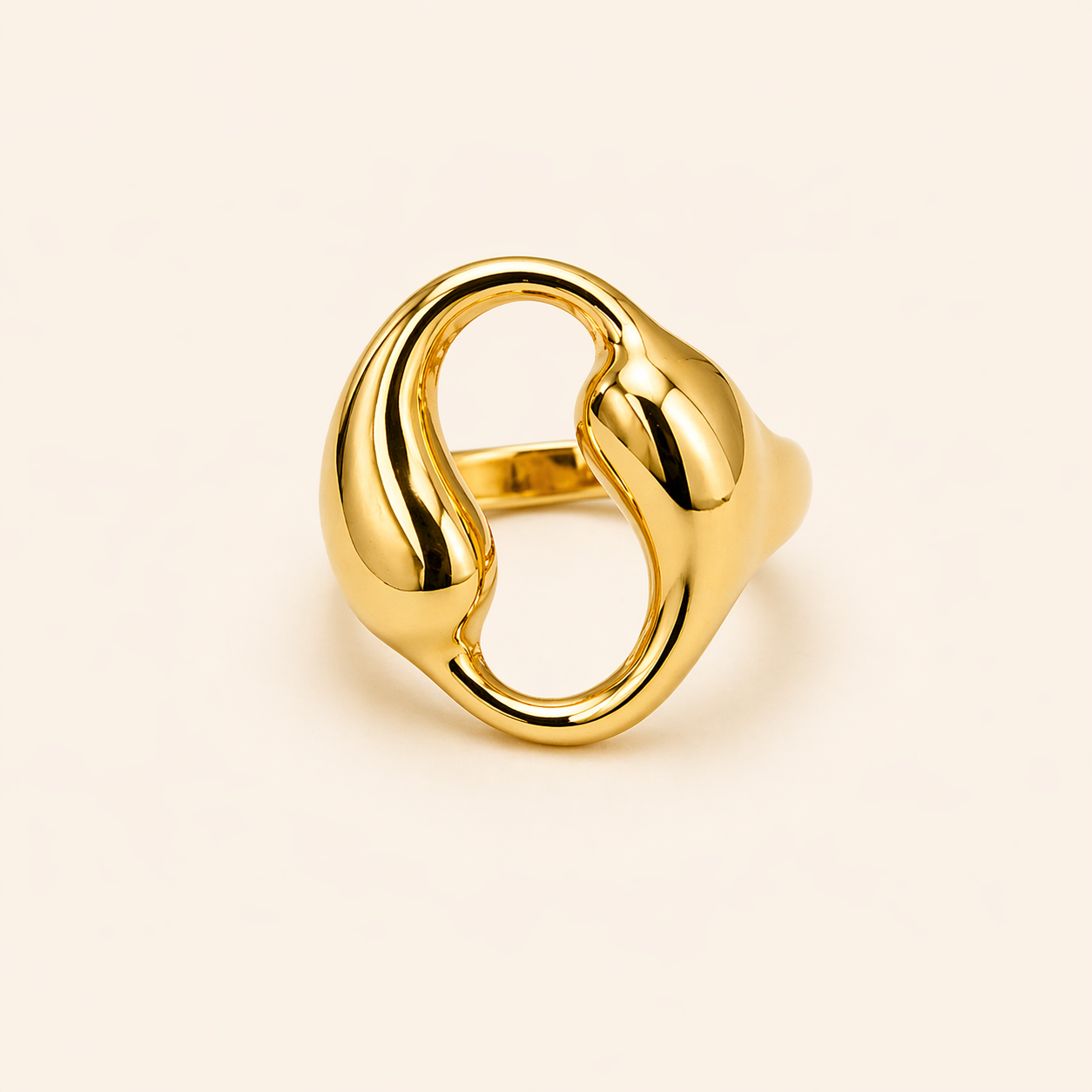 18K Gold Plated Double Water Drop Hollow Ring