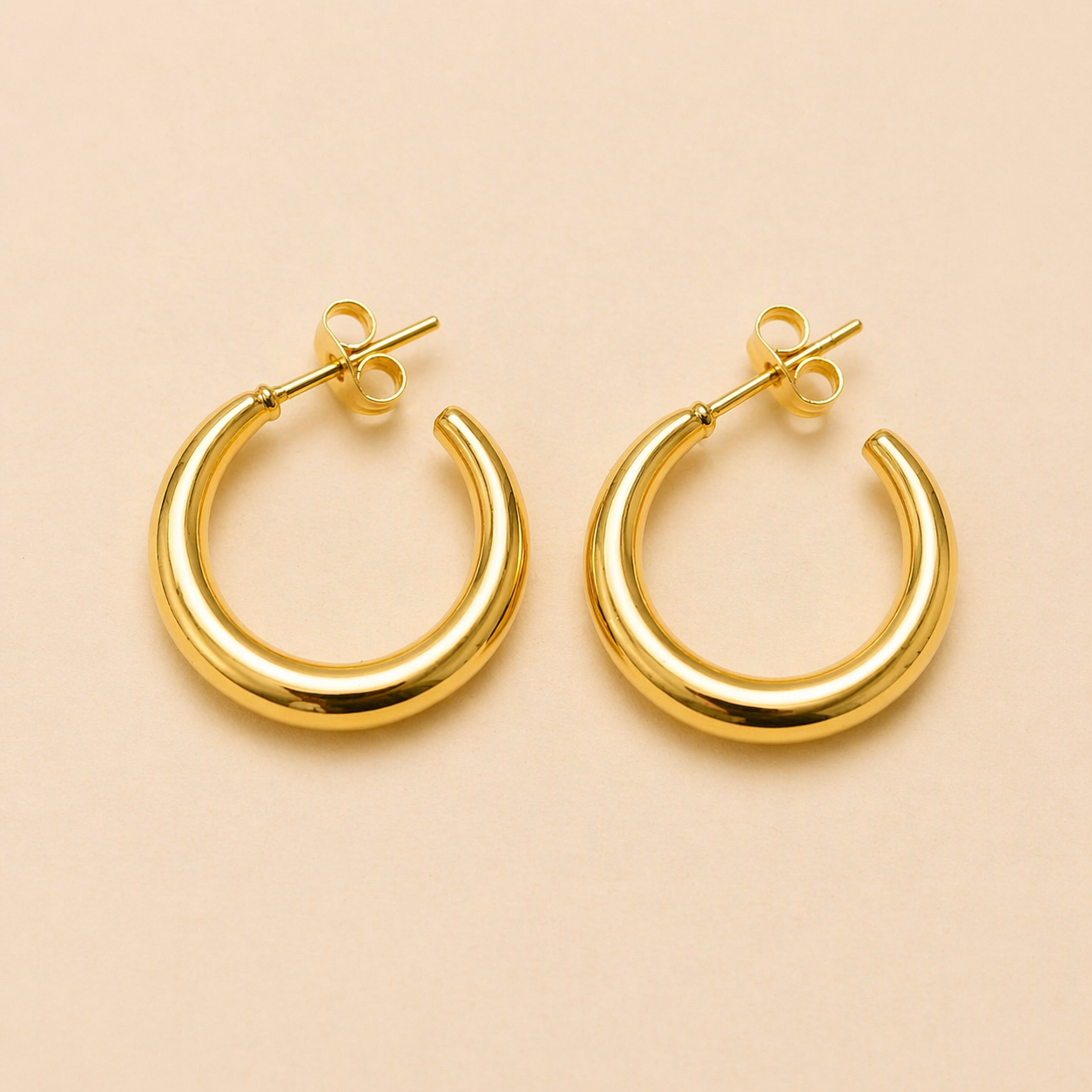 18K Gold Plated Half Round Hoop Earrings