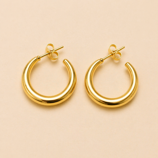 18K Gold Plated Half Round Hoop Earrings