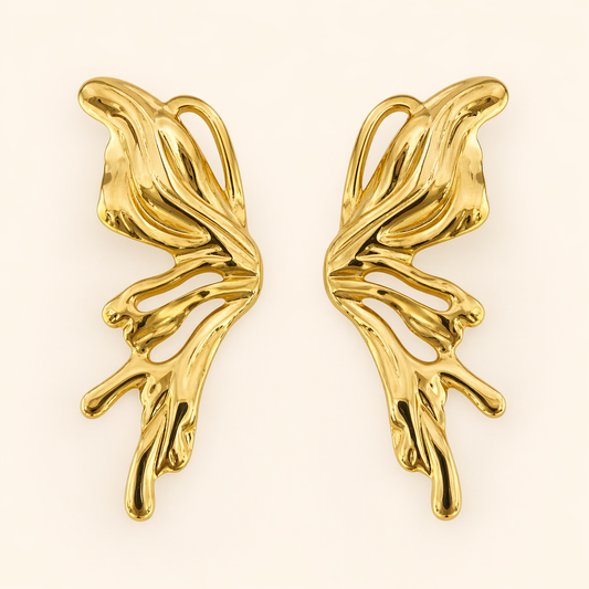 18k Gold Plated Butterfly Wing Drop Earrings