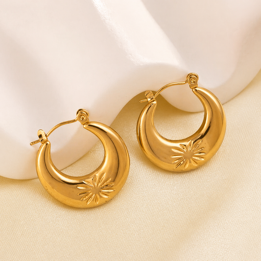 18k Gold Plated Flower Hoop Anti Tarnish Earring