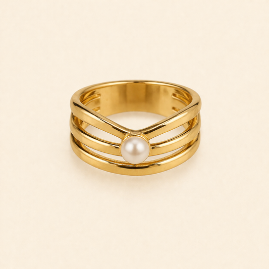 18K Gold Plated Golden Pearl Trinity Ring