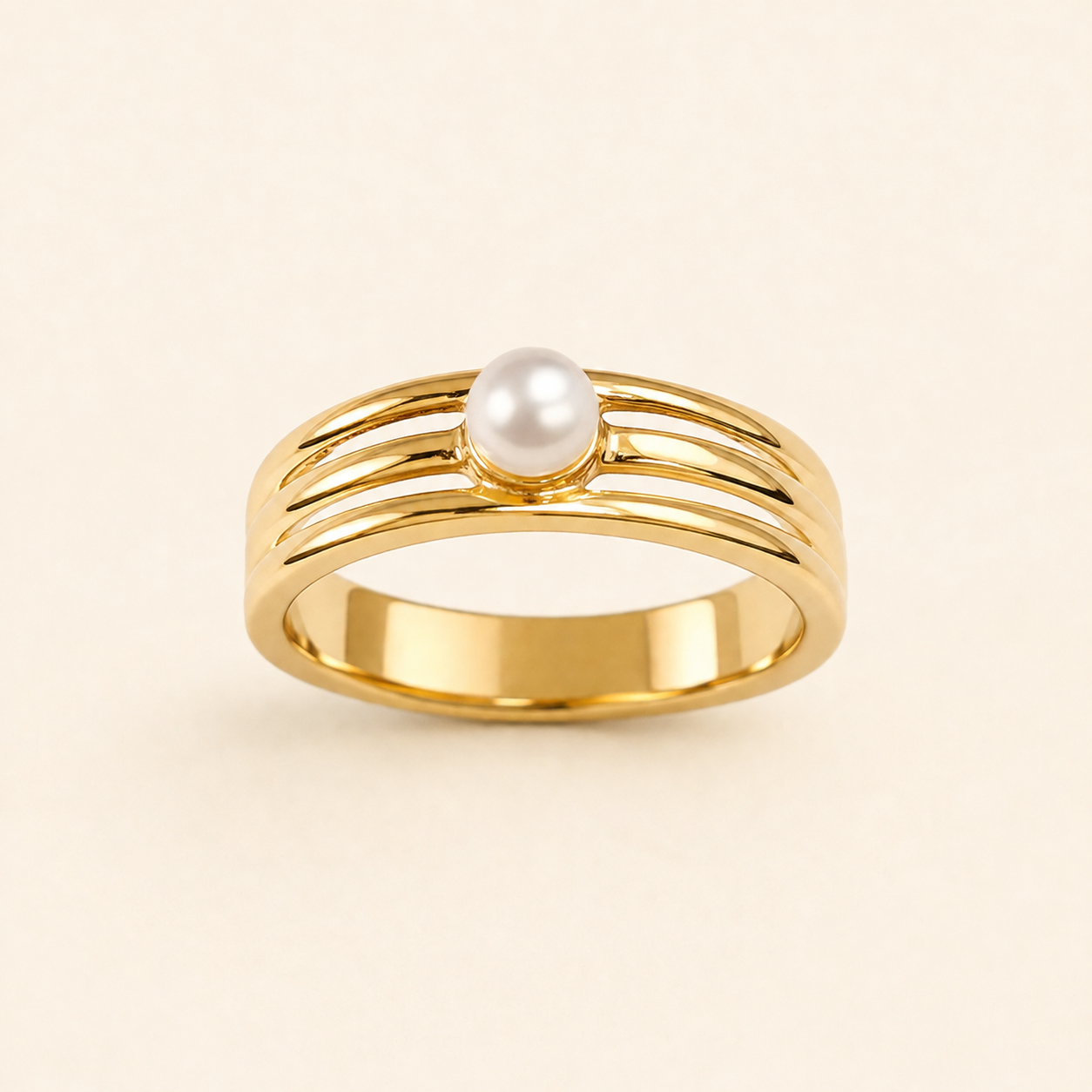 18K Gold Plated Golden Pearl Trinity Ring