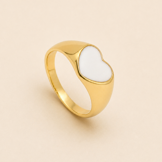 18K Gold Plated Whte Heart Ring