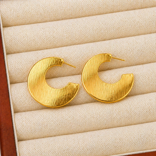 18K Gold Plated Stylish Wide Gold C-Cut Hoops Earring