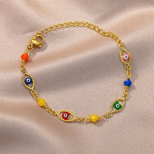 18K Gold Plated Multicolor Evil Eye Charm Bracelet