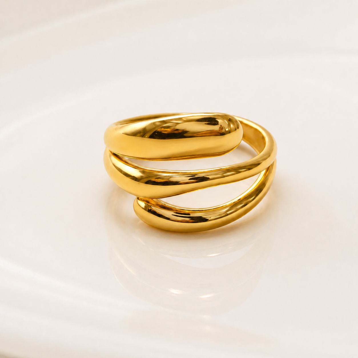 Golden Triple Wave Statement Ring