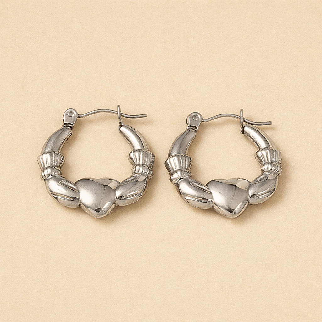 Anti-Tarnish Thick Heart Motif Designer Hoops
