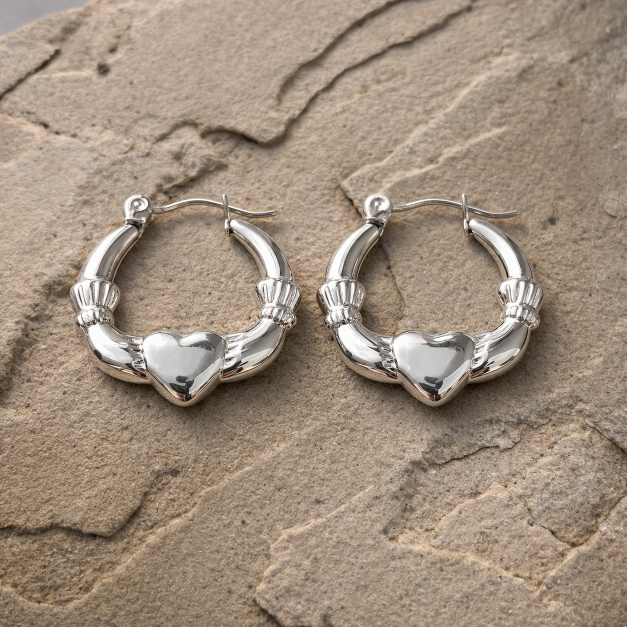 Anti-Tarnish Thick Heart Motif Designer Hoops