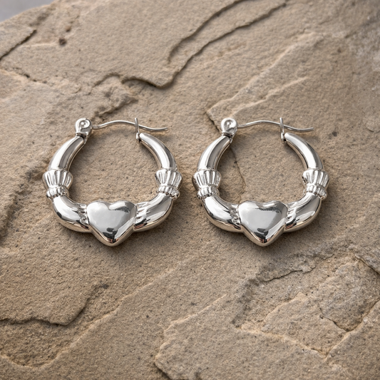 Anti-Tarnish Thick Heart Motif Designer Hoops